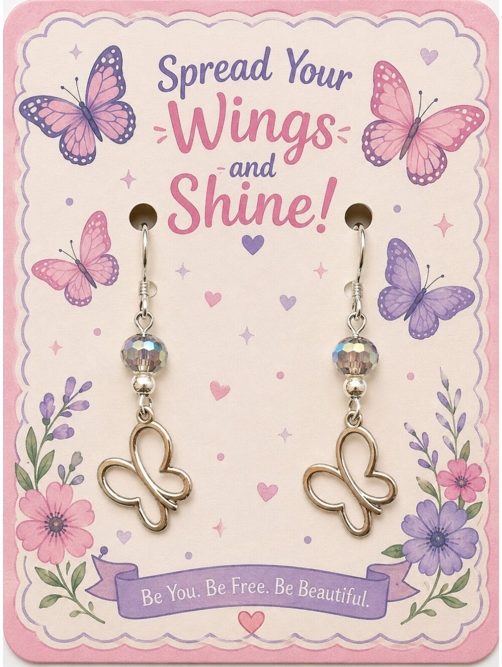 Artisan Boutique Butterfly Silhouette Glass Bead Drop Hypoallergenic Earrings